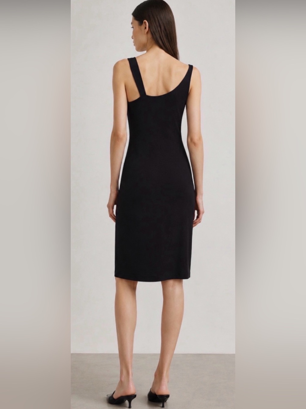 Helmut Lang Black Viscose Lined Asymmetrical Dress Exposed Brass Zip USA 10